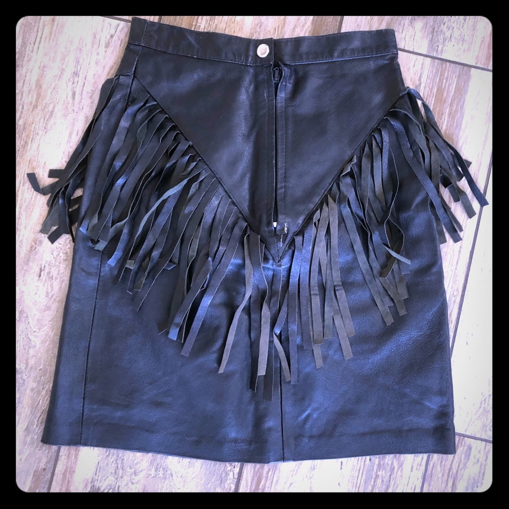 Leather fringe high waisted skirt
